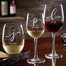 Script Initial Personalized Wine Glasses - 35349