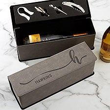 Script Initial Wine Bottle Accessory Box - 35354