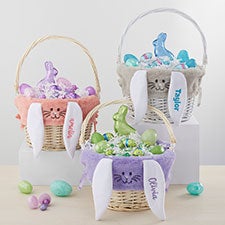 Personalized Bunny Easter Basket Liner  Basket with Folding Handle - 35445