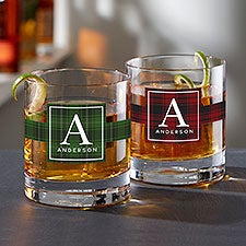 Luigi Bormioli Christmas Plaid Personalized Whiskey Glass - 35542