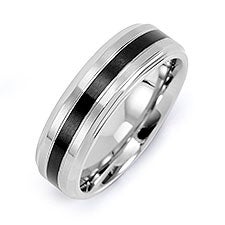 Mens Engraved Stainless Steel Single Black Inlay Band  - 35657D