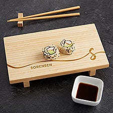 Script Initial Personalized Bamboo Sushi Board Set - 35674