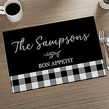 Black  White Buffalo Check Personalized Laminated Placemat - 35707