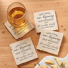 New Home, New Memories Personalized Tumbled Stone Coaster Set  - 35827