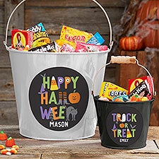 Personalized Halloween Treat Bucket - Trick or Treat Icons - 35882