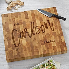 Bold Family Name Personalized Butcher Block Cutting Board  - 35937