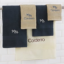 Mr.  Mrs. Embroidered Luxury Cotton Bath Towel Collection  - 35991
