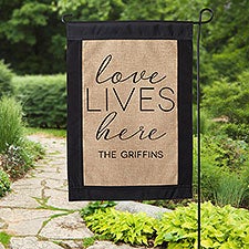 Love Lives Here Personalized Burlap Garden Flag - 36235