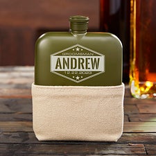 Five-Star Groomsmen Personalized Matte Army Green Flask Foster & Rye - 36293