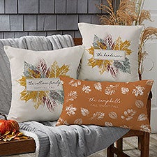 Personalized Outdoor Throw Pillow - Stamped Leaves - 36360
