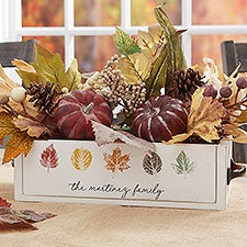 Stamped Leaves Personalized Fall Wooden Box Centerpiece  - 36362