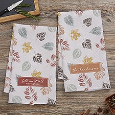 Personalized Kitchen Towel - Stamped Leaves - 36363