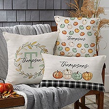 Personalized Outdoor Throw Pillow- Fall Family Pumpkins - 36374