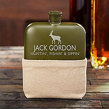 Hunting Personalized Foster & Rye Matte Army Green Flask  - 36462
