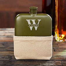 Lavish Last Name Foster & Rye Personalized Matte Army Green Flask  - 36463