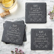 Engraved Slate Coaster Set - Eat, Drink & Be Married - 36537