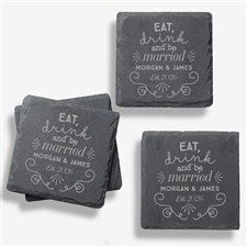 Engraved Slate Coaster Set - Eat, Drink  Be Married - 36537
