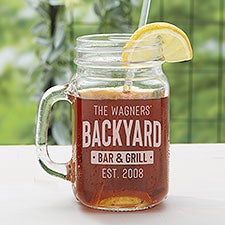 Backyard Bar & Grill Etched Glass Mason Jar  - 36542