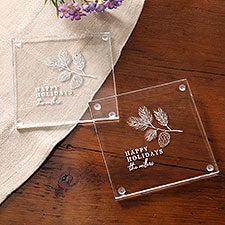 Engraved Glass Coaster - Festive Foliage - 36547