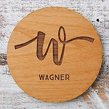 Script Initial Engraved Wood Coaster  - 36559