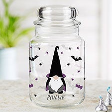 Personalized Glass Halloween Treat Jar - Halloween Gnome - 36726