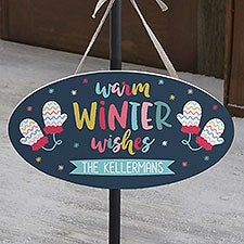 Warm Winter Wishes Personalized Oval Wood Sign - 36796