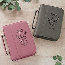 Pray, Wait, Trust Spiritual Quote Personalized Bible Covers - 36890