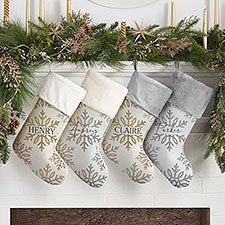 Personalized Christmas Stockings - Silver and Gold Snowflake - 36913