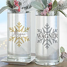 Personalized 7.5" Flower Vase - Silver and Gold Snowflake - 36915