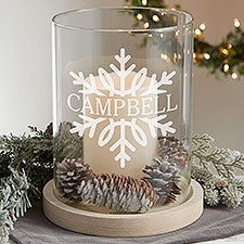 Personalized Hurricane Candle Holder - Etched Snowflakes - 36916