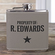 Authentic Grey Leatherette Personalized Flask  - 36938