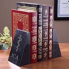 Rod of Asclepius Monogrammed Medical Marble Bookends  - 36973