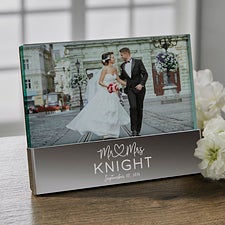 Personalized Anniversary Picture Frame - Infinite Love Engraved Wedding Glass Block Picture Frame - 36993