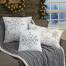 Personalized Throw Pillow - Silver and Gold Snowflakes - 37023