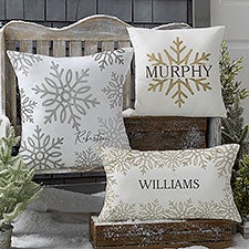 Personalized Outdoor Throw Pillow - Silver and Gold Snowflakes - 37026