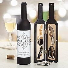 Personalized Wine Accessory 5pc Kit - Silver and Gold Snowflakes - 37027