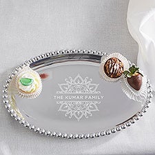 Diwali Personalized Oval Serving Tray - Mariposa® String of Pearls  - 37042