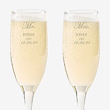Personalized Crystal Wedding Champagne Flutes - Mr and Mrs Collection - 3706