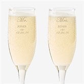 Personalized Crystal Wedding Champagne Flutes - Mr and Mrs Collection - 3706