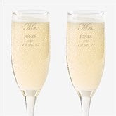 Personalized Crystal Wedding Champagne Flutes - Mr and Mrs Collection - 3706