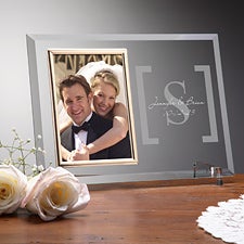 Engraved Glass Wedding Picture Frame With Monogram - 3719