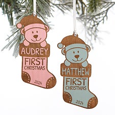 My First Christmas Teddy Bear Personalized Wood Ornament  - 37203