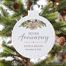 Floral Anniversary Personalized White Enamel Ornament  - 37295