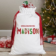 The Joys Of Christmas Personalized Canvas Drawstring Santa Sack  - 37338