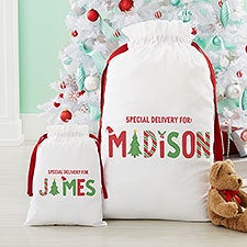The Joys Of Christmas Personalized Canvas Drawstring Santa Sack  - 37338