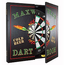 Personalized Flaming Darts Dartboard & Cabinet Set - 37385D