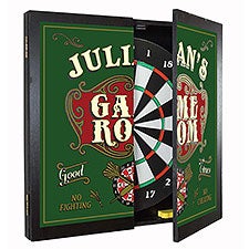 Personalized Game Room Dartboard & Cabinet Set  - 37388D