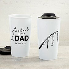 Hooked On Dad Personalized 12 oz. Double-Wall Ceramic Travel Mug - 37448