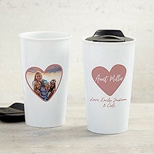 Personalized 12 oz. Double-Wall Ceramic Travel Mug - Family Heart Photo - 37469