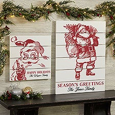 Retro Santa Personalized Christmas Wooden Shiplap Signs  - 37487